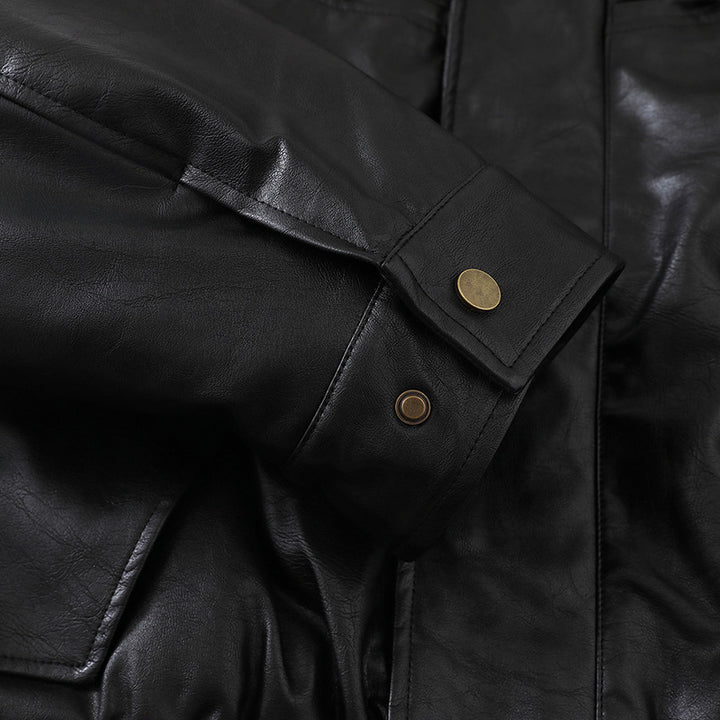 Herren Kurzer Boxy-Lederblouson mit Pattentaschen und elastischem Bund Drune