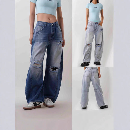 Damen weit geschnittene Destroyed Jeans Drune