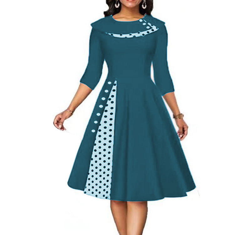 Damen Vintage Elegantes Kleid mit einzigartigem Polka-Dot-Design und ausgestelltem Rock Drune