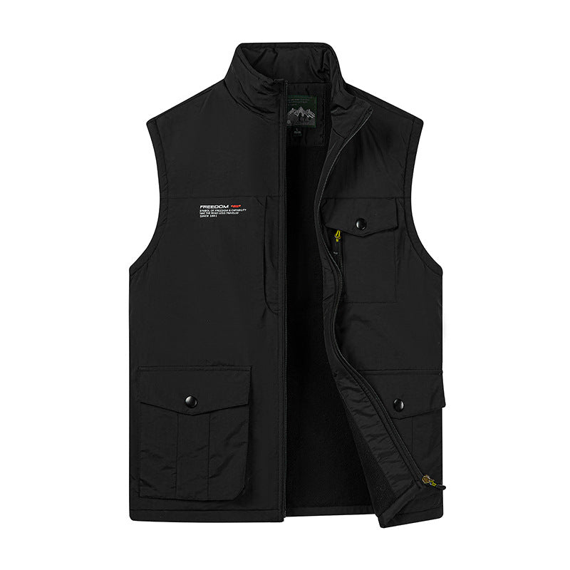 Herren Leichte Fleece-gefütterte Outdoor-Weste mit Mehrfachtaschen und Stehkragen Drune