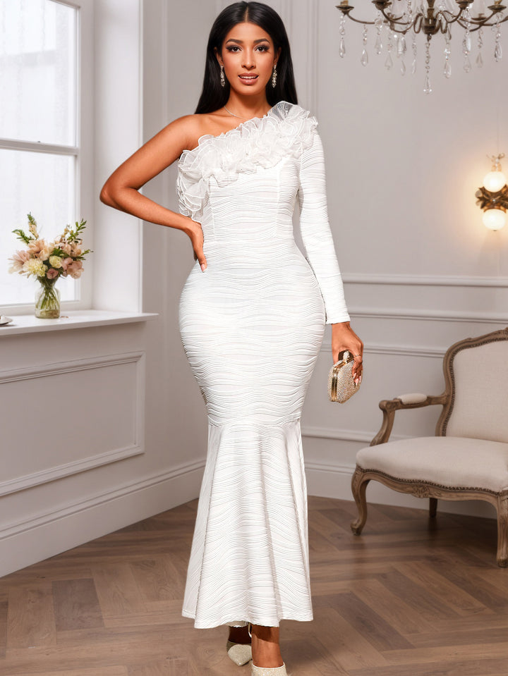 Damen elegantes Wickelkleid mit Rüschen und asymmetrischem Ausschnitt Drune