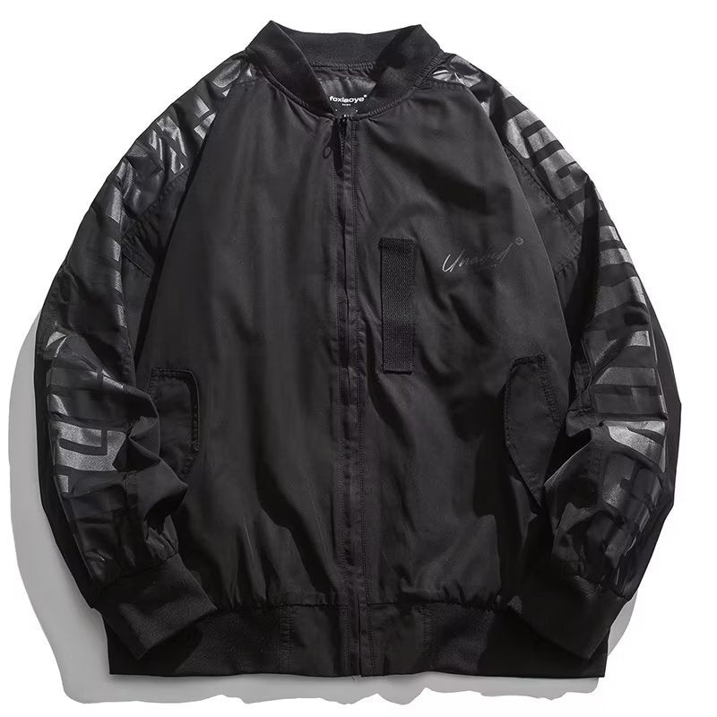 Unisex Leichte Oversize-Bomberjacke aus Nylon mit reflektierenden Ärmeln und Rippbündchen Drune