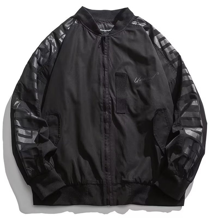 Unisex Leichte Oversize-Bomberjacke aus Nylon mit reflektierenden Ärmeln und Rippbündchen Drune