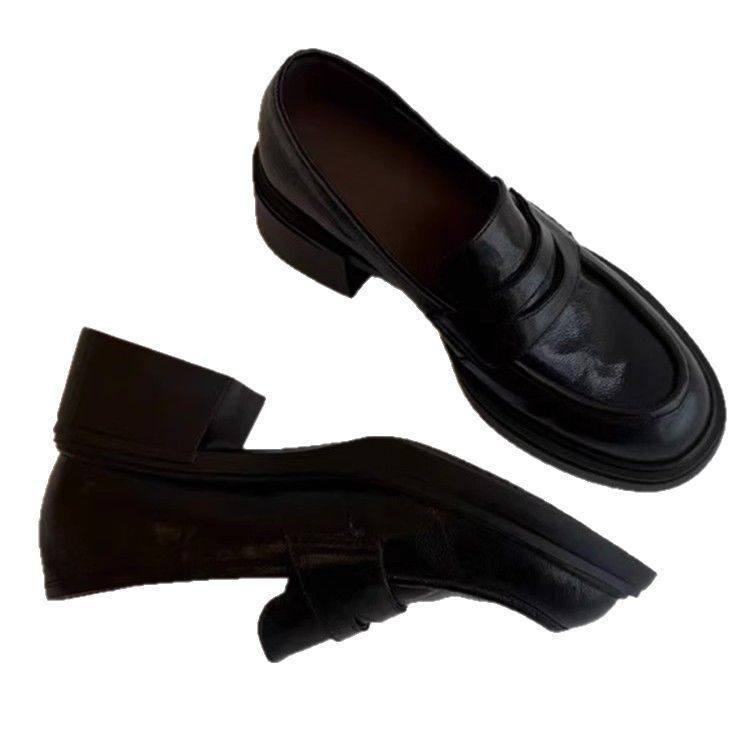 Damen Modische Penny-Loafer mit markanter Plateauprofilsohle und mittelhohem Blockabsatz Drune