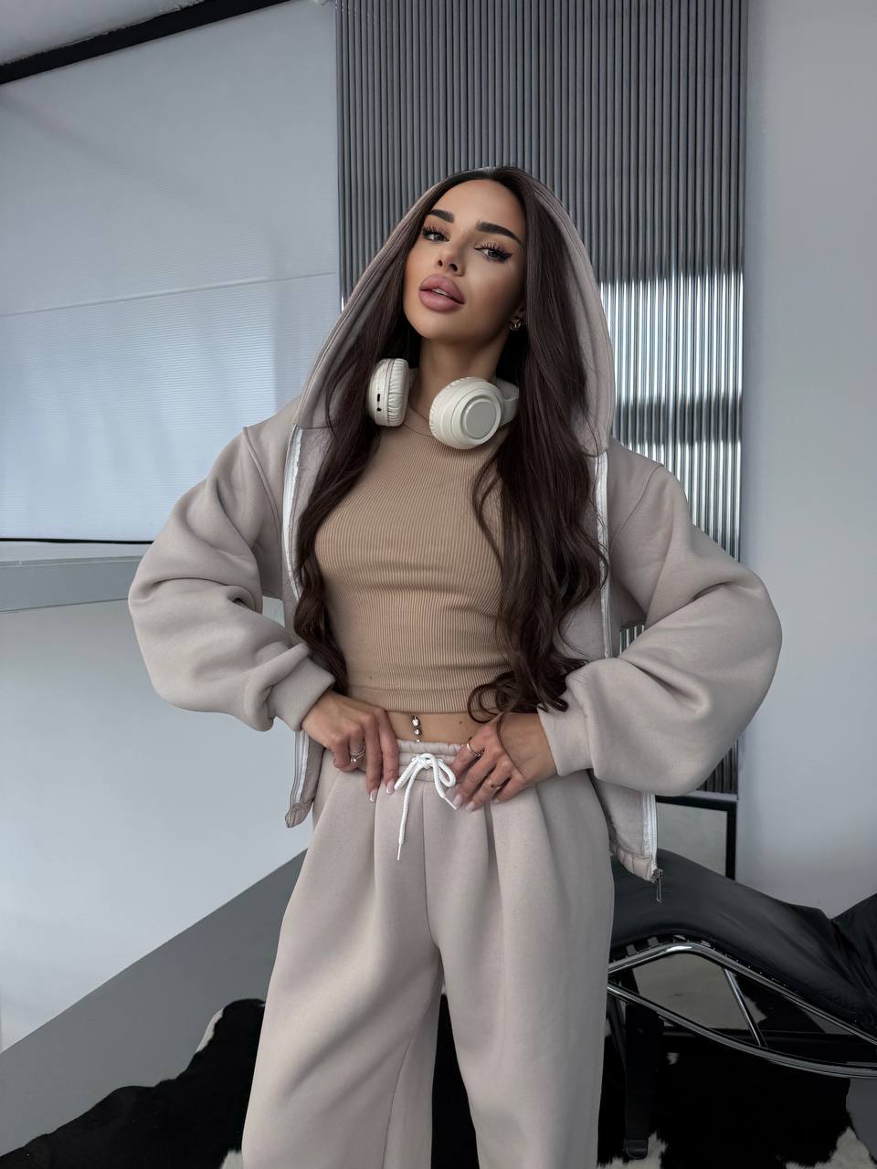Damen lässiger Kapuzenpullover und Jogginghose Set mit elastischem Bund und praktischen Taschen Drune