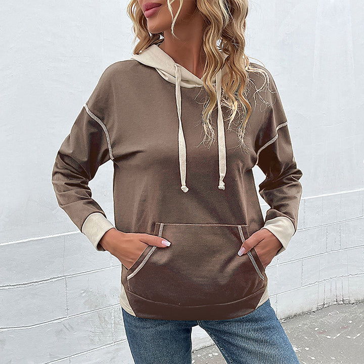 Damen Lässiger Kapuzenpullover mit kontrastierenden Ärmeln Drune