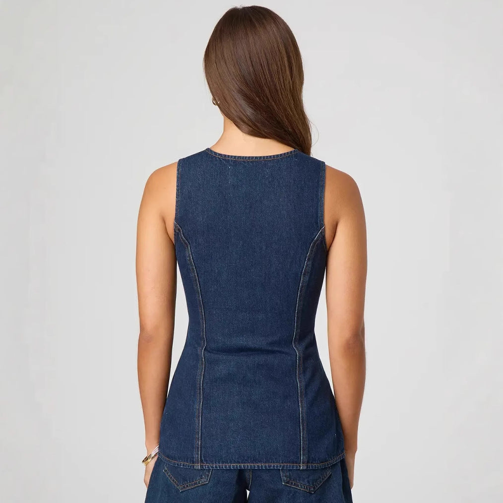 Damen Jeansweste mit tailliertem Schnitt und praktischen Taschen Drune
