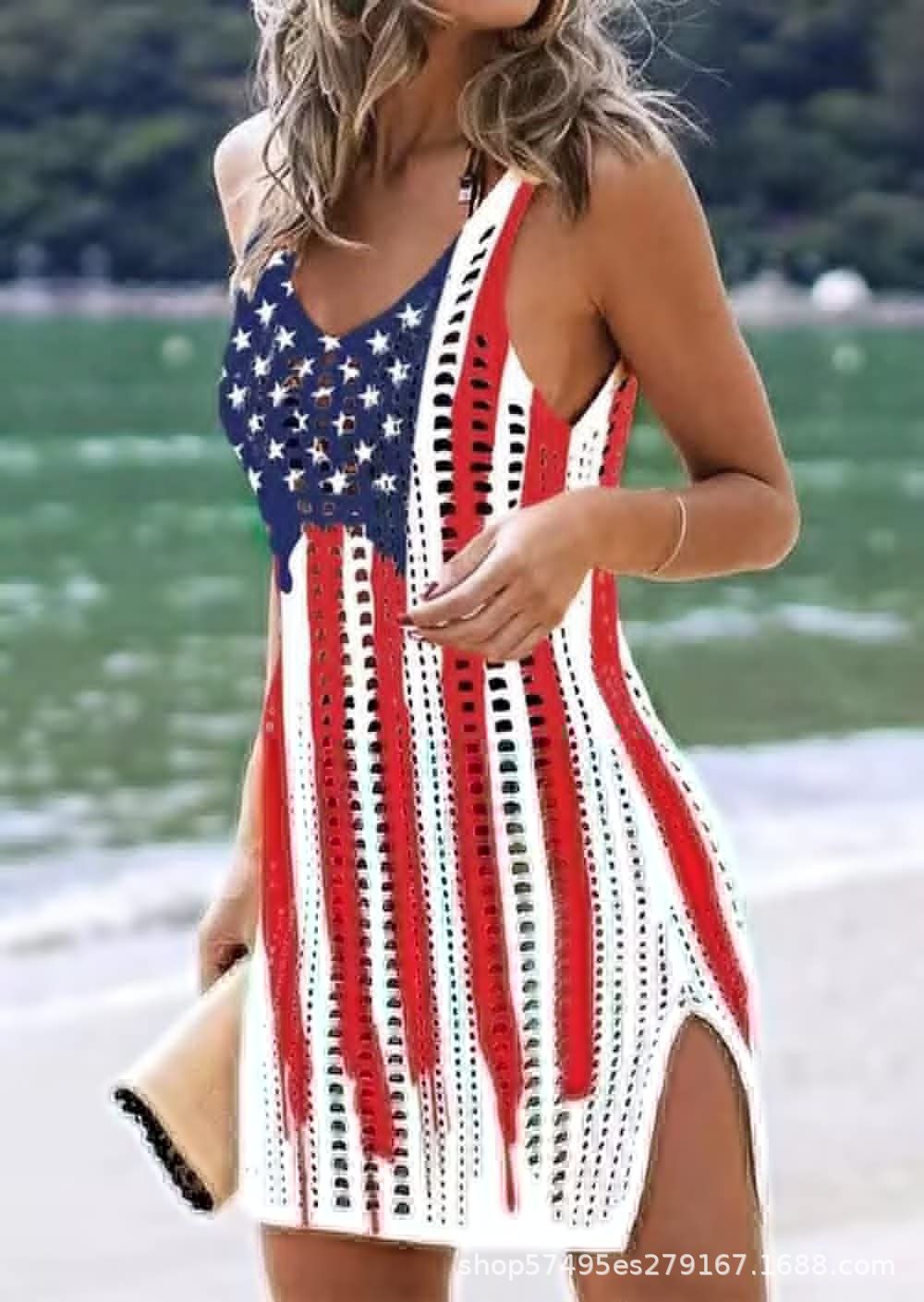 Damen figurbetontes Häkelkleid mit Seitenschlitzen Drune