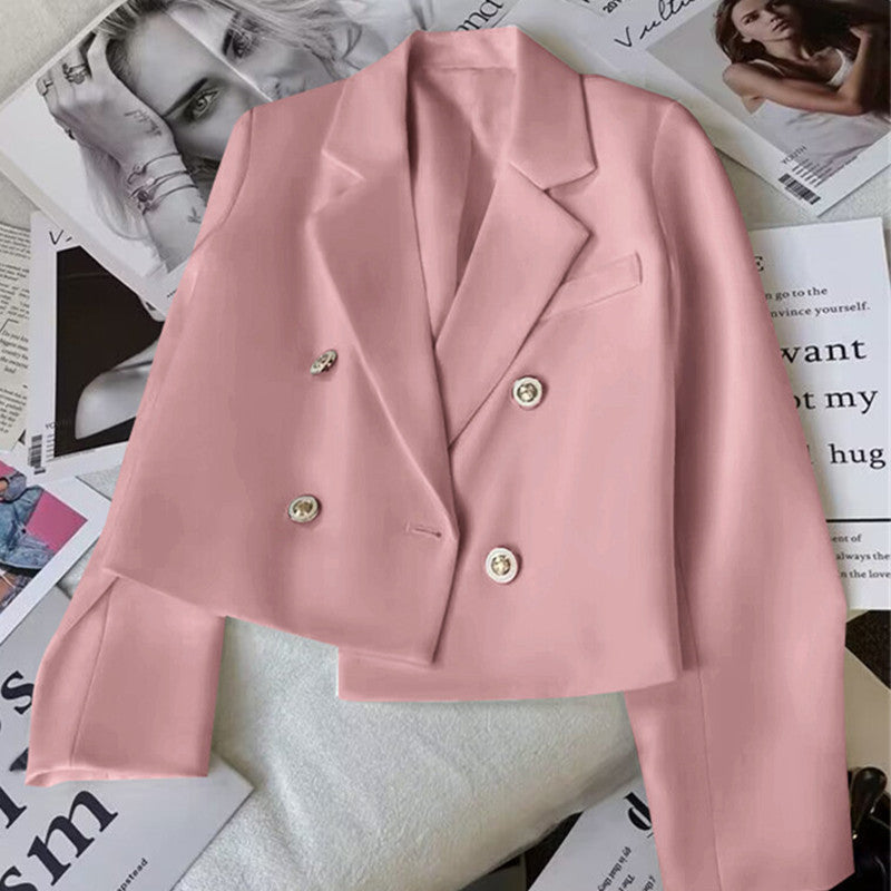 Damen Modischer Kurzblazer mit doppelt geknöpften Details Drune