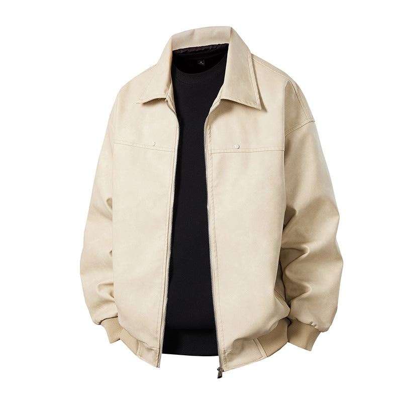 Herren Boxy-Suede-Überhemdjacke mit glatter Veloursleder‑Optik, verdecktem Reißverschluss & elastischen Bündchen Drune