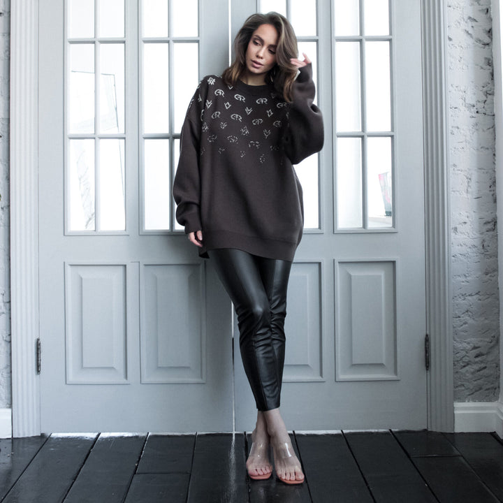 Damen Oversized Sweatshirt mit kreativem Schriftzug Drune