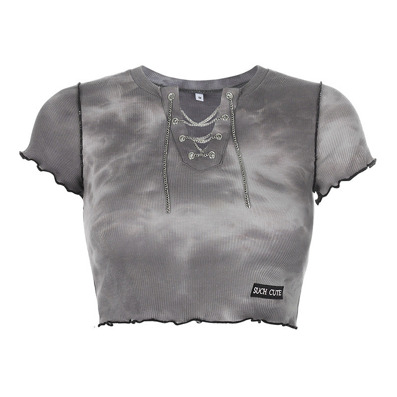 Damen cropped Oberteil mit modischem Schnürdesign und lässigem Saum Drune