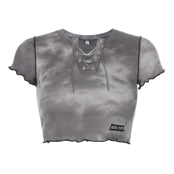 Damen cropped Oberteil mit modischem Schnürdesign und lässigem Saum Drune