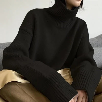 Damen Gemütlicher Strickpullover mit hohem Kragen Drune