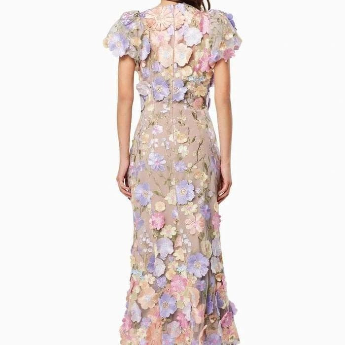 Damen Blumenkleid mit 3D-Blütenapplikationen Drune