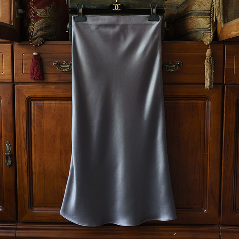 Damen Taillenhoher Midirock aus Satin-Bias mit seidig-glänzendem Fall Drune