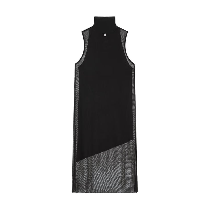 Damen Langarm Kleid aus transparentem Mesh-Material mit Stehkragen Drune