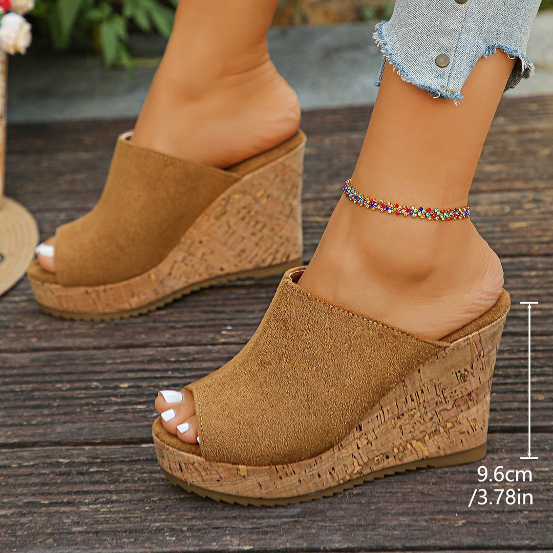 Damen Wedge-Pantoletten aus samtigem Material mit Korksohle Drune