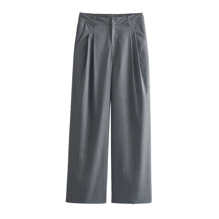 Damen Zweiteiliges Nadelstreifen-Anzug-Set mit kurzem Stehkragen-Blazer und weiten Bundfaltenhose Drune