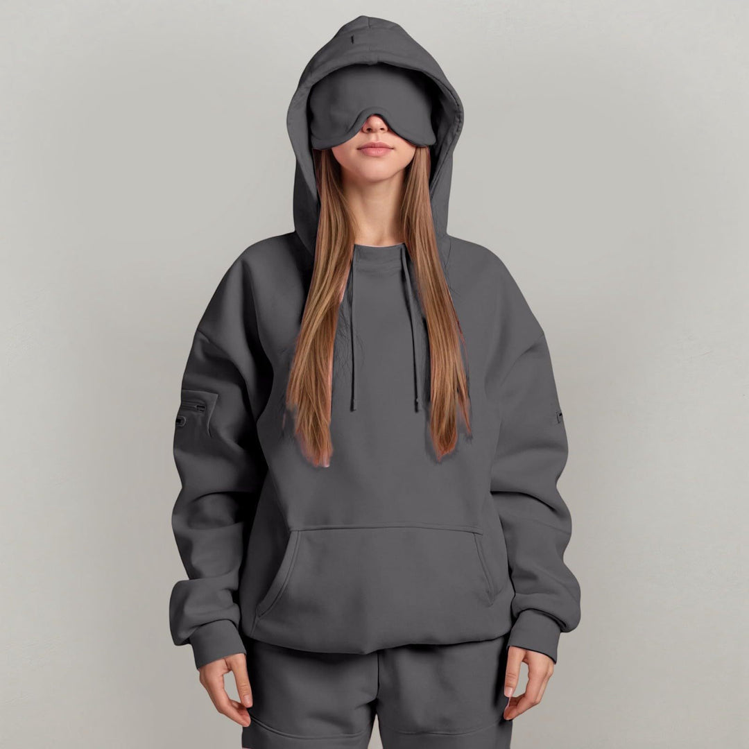 Damen kuscheliger Oversized Hoodie mit integrierter Augenmaske Drune