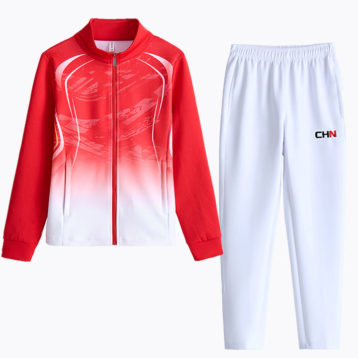 Unisex Performance-Trainingsset mit Farbverlauf, Stretch-Jacke und Komforthose Drune