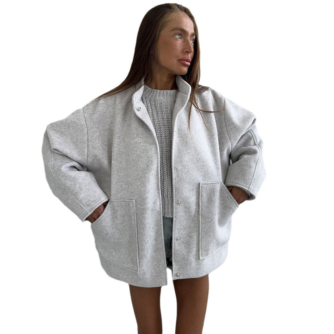 Damen oversized Wolljacke mit schlichten Knopfdetails und praktischen Taschen Drune