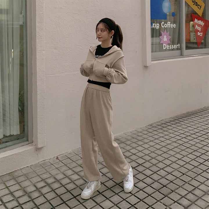 Damen Sportliches Lounge-Set mit Kapuzenpullover und weit geschnittenen Hosen Drune