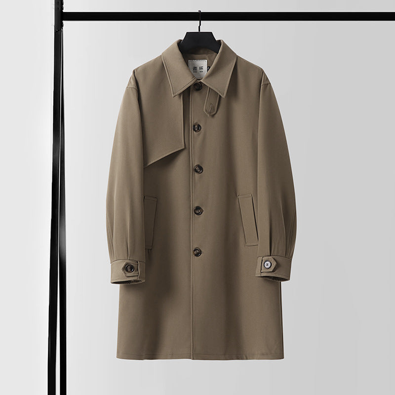 Herren Moderner minimalistischer Trenchcoat mit asymmetrischer Schulterklappe und knielanger Silhouette Drune