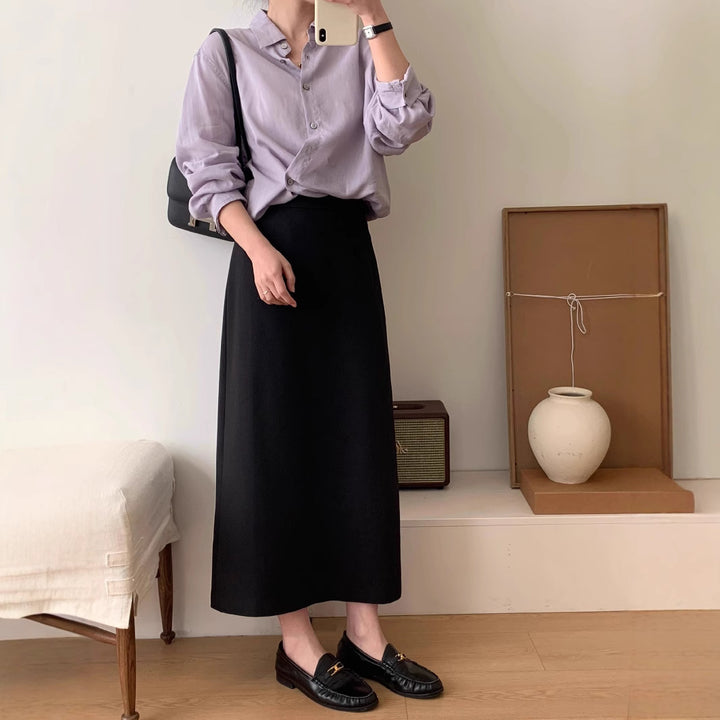 Damen Eleganter Maxi-Rock mit hohem Bund und zeitlosem Schnitt Drune
