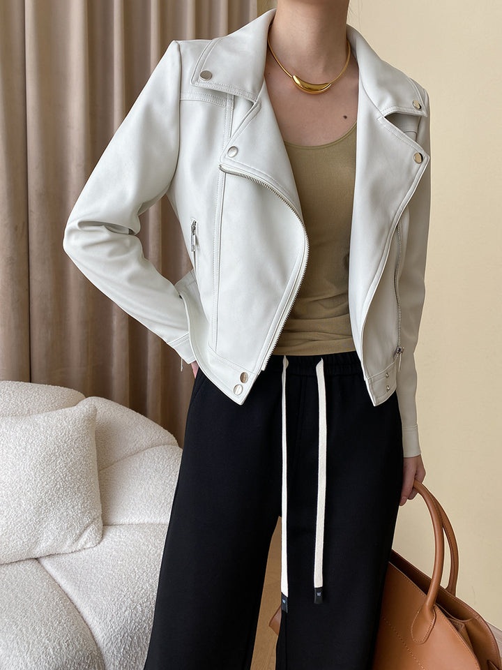 Damen Kunstleder Bikerjacke mit asymmetrischem Reißverschluss Drune
