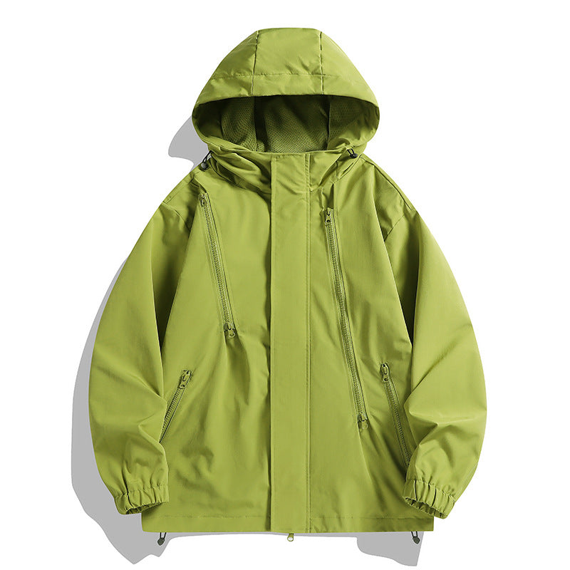 Herren wasserabweisende Kapuzenjacke mit diagonal verlaufenden Reißverschlüssen und verstellbarem Saum Drune