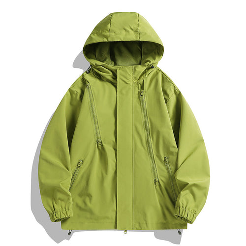 Herren wasserabweisende Kapuzenjacke mit diagonal verlaufenden Reißverschlüssen und verstellbarem Saum Drune