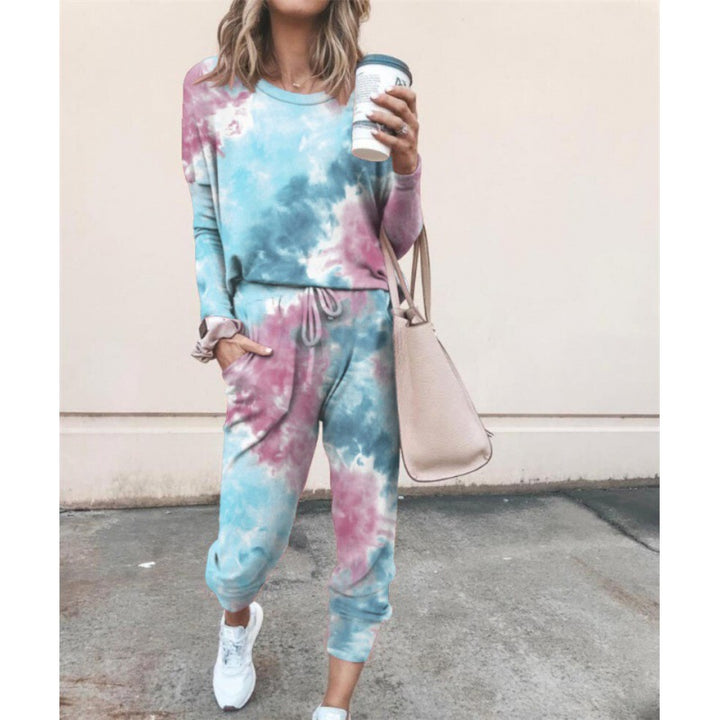 Damen Lässiger Tie-Dye Lounge-Jumpsuit mit Kordelzug und Eingrifftaschen Drune
