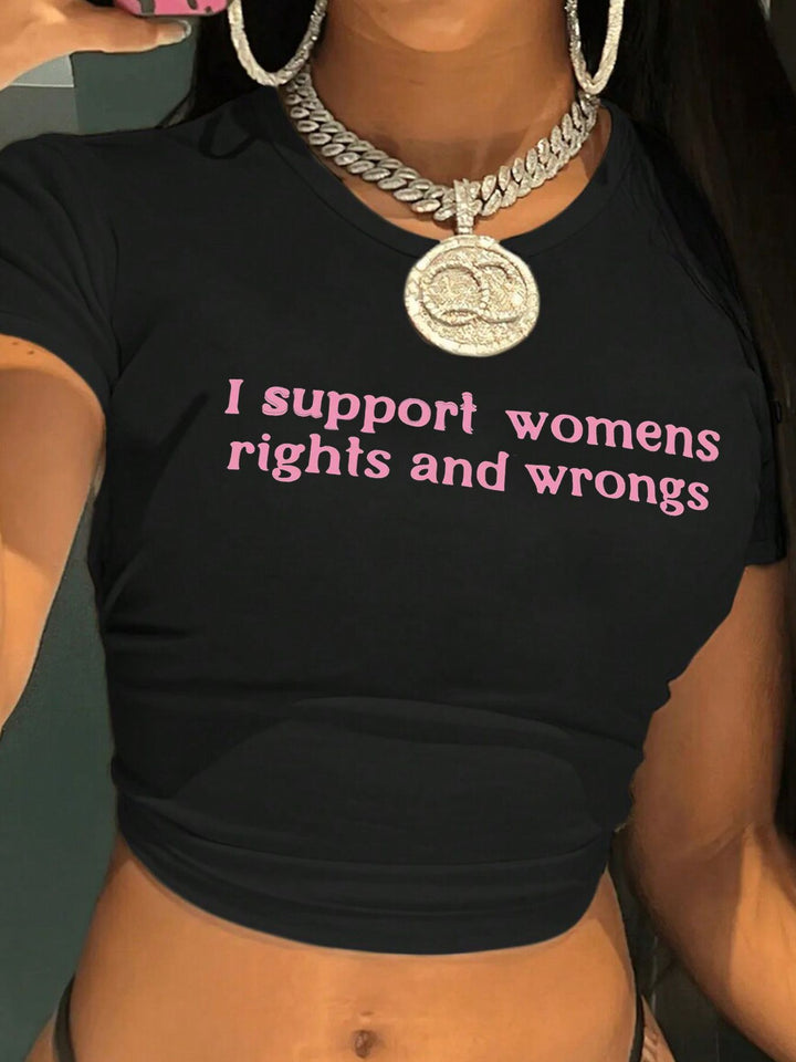 Damen Crop-T-Shirt mit kreativem Lippenmotiv und figurbetontem Schnitt Drune
