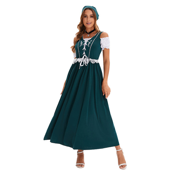 Damen nan langes Trachtenkleid im Dirndlstil mit Corsage-Schnürung und Spitzenbund Drune