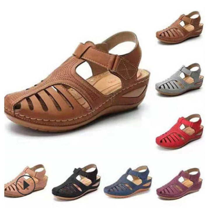 Damen Bequeme orthopädische Sandalette mit geschlossener Zehenpartie und verstellbarem Klettverschluss Drune