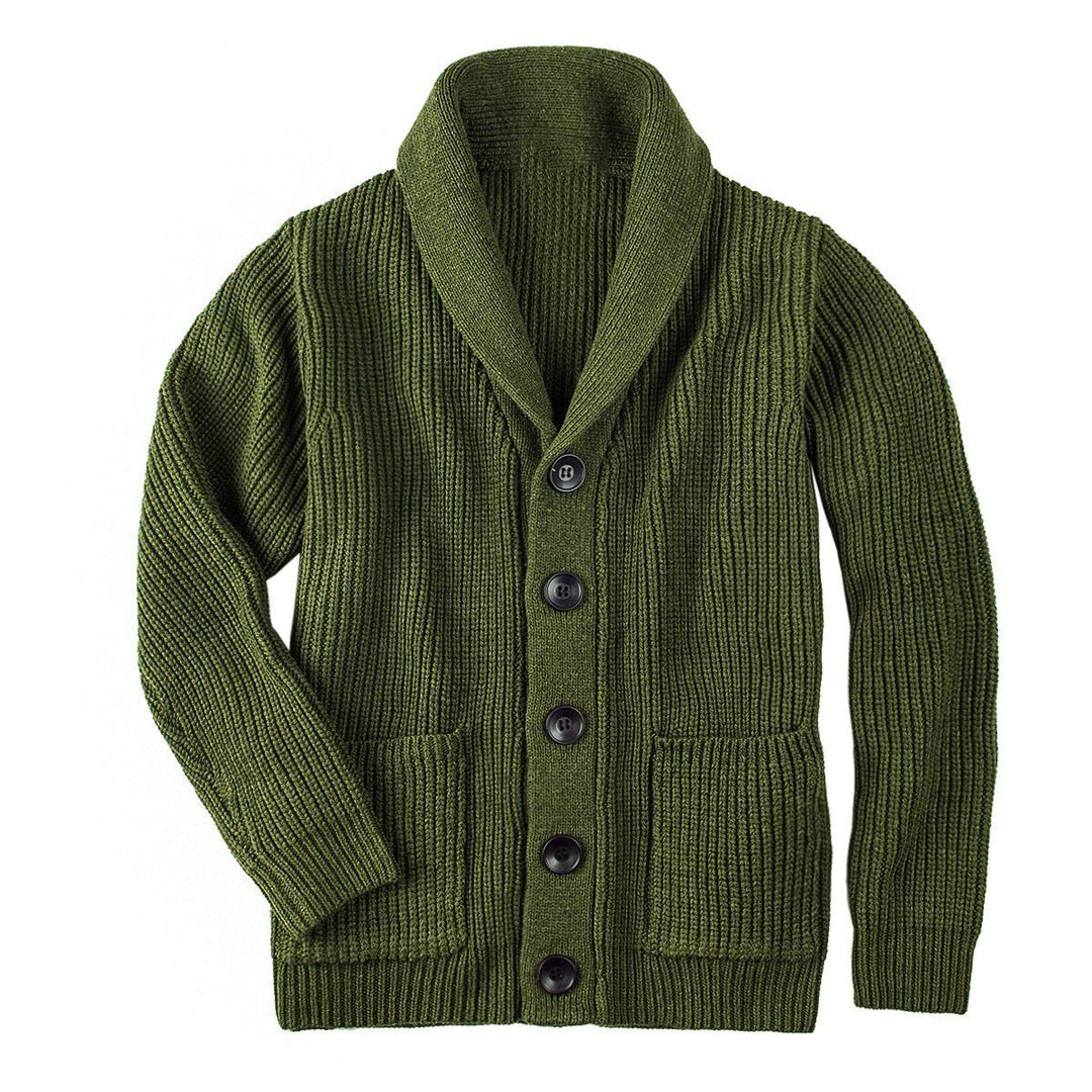 Damen Grobstrick Pulloverjacke mit elegantem Schalkragen und knöpfen Drune