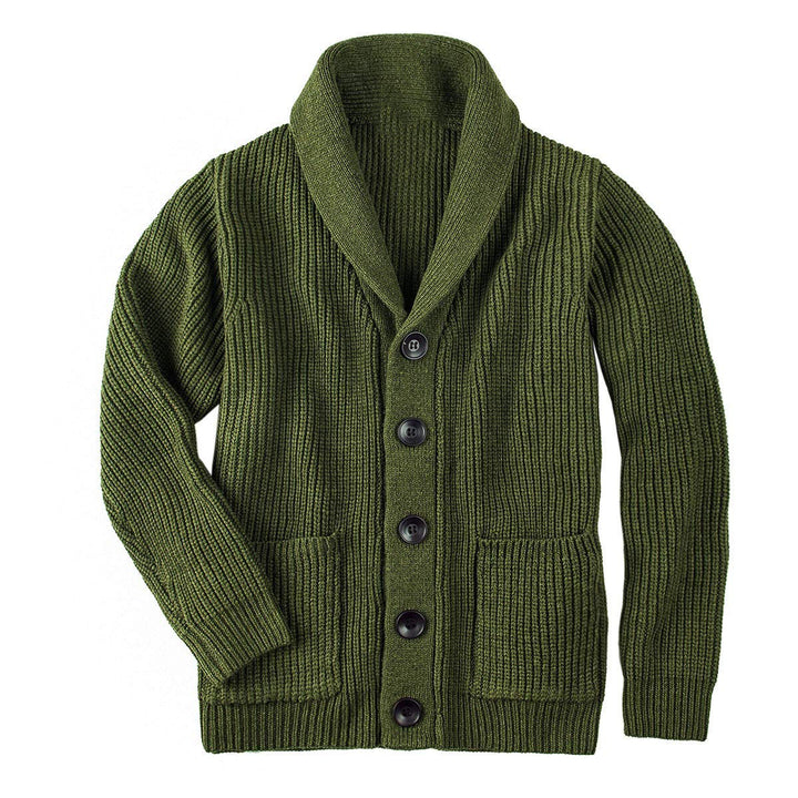 Damen Grobstrick Pulloverjacke mit elegantem Schalkragen und knöpfen Drune