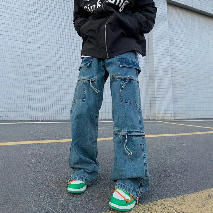 Herren Modische Cargo-Jeans mit Reißverschlüssen Drune