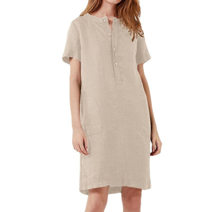 Damen lässiges Leinenkleid mit Knopfleiste und praktischen Taschen Drune