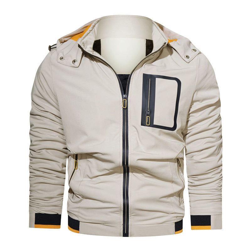 Herren Leichter technischer Kapuzenblouson mit wasserdichter Brusttasche und gerippten Kontrastbündchen Drune
