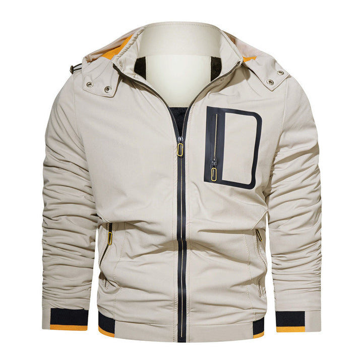 Herren Leichter technischer Kapuzenblouson mit wasserdichter Brusttasche und gerippten Kontrastbündchen Drune