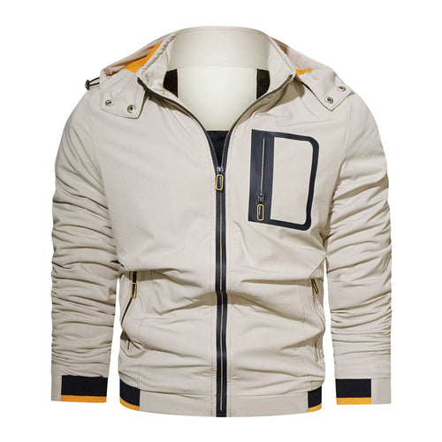 Herren Leichter technischer Kapuzenblouson mit wasserdichter Brusttasche und gerippten Kontrastbündchen Drune