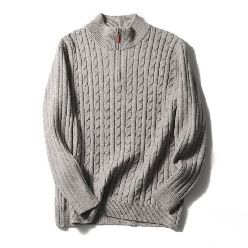 Herren Feinstrick-Pullover mit Zopfmuster und Halbzip-Stehkragen Drune