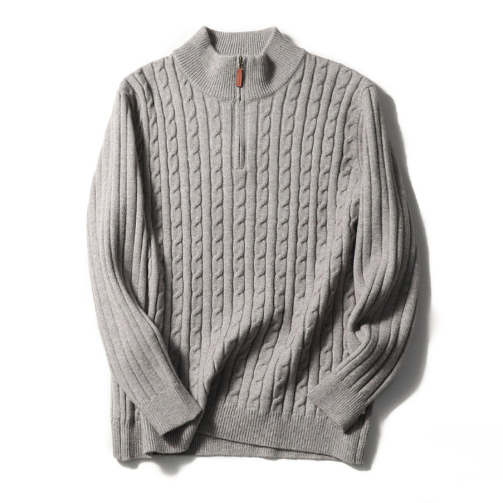 Herren Feinstrick-Pullover mit Zopfmuster und Halbzip-Stehkragen Drune