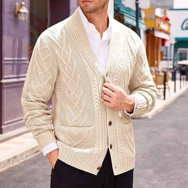 Herren Zopfstrick-Cardigan mit Schalkragen und aufgesetzten Taschen Drune