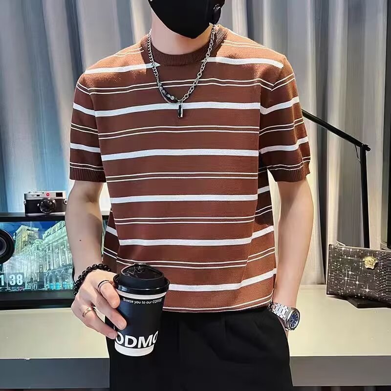 Herren Kurzarm-T-Shirt mit modernem Streifenmuster Drune