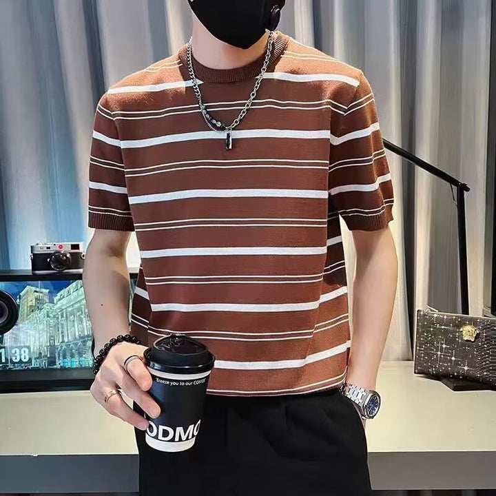 Herren Kurzarm-T-Shirt mit modernem Streifenmuster Drune