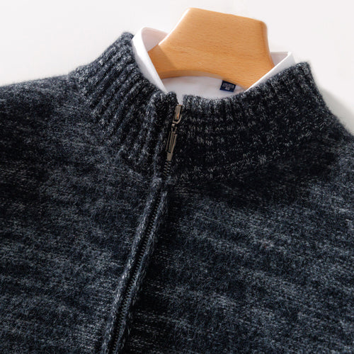 Herren Lässiger Zip‑Mockneckpullover aus Wollmix mit angerauter Mohair‑Optik und Stehkragen Drune