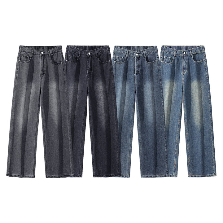 Herren Weite Bodenlange Denim‑Palazzohose mit verlängertem Saum und soften Used‑Akzenten Drune